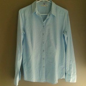 Brooks Brothers Light Blue and White Checkered Seersucker Blouse - Size 10